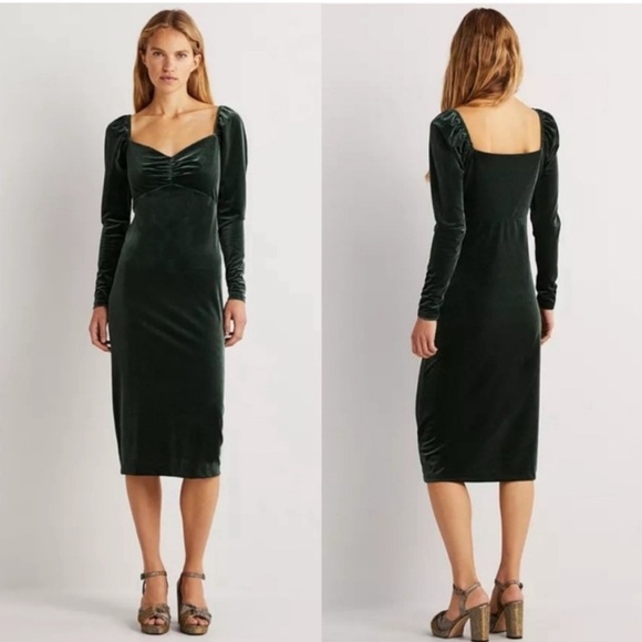 NWT Boden Green Velvet Sweetheart Neck Midi Dress holiday elegant women’s - Picture 1 of 9